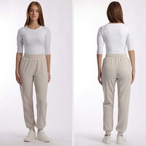 Lazypants premium luxe sueded double knit jogger pants in bone